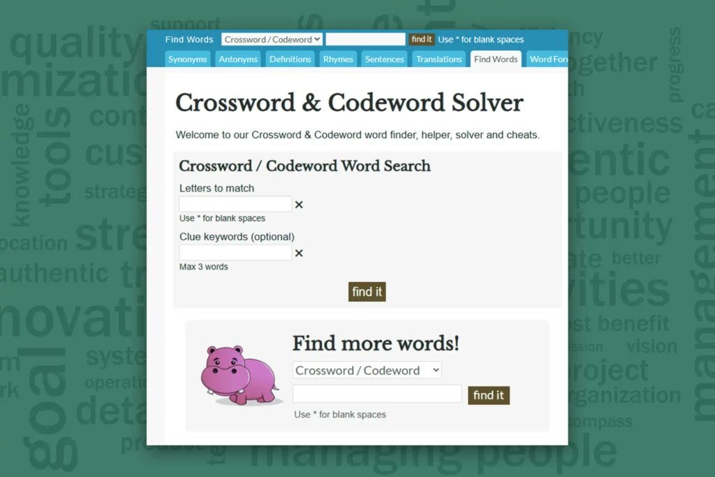 Crossword Solver and Rhyme Generator with Wordhippo